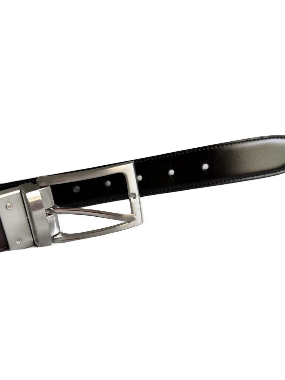 Nordstrom Reversible Dark Brown and Black Leather Belt with Silver Buckle